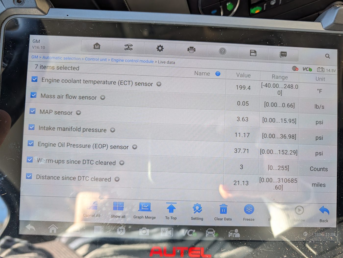 Diagnostic scan with live data during an end-of-warranty inspection