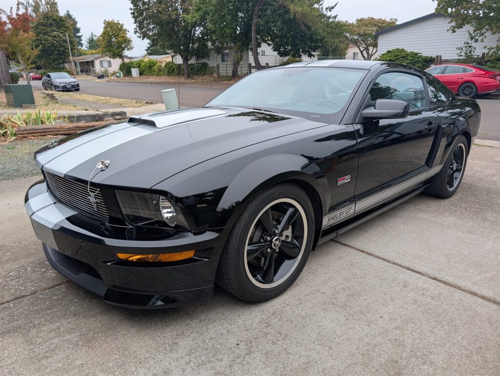 Black Ford Mustang Shelby GT photographed during a mobile pre-purchase inspection in Portland, Oregon