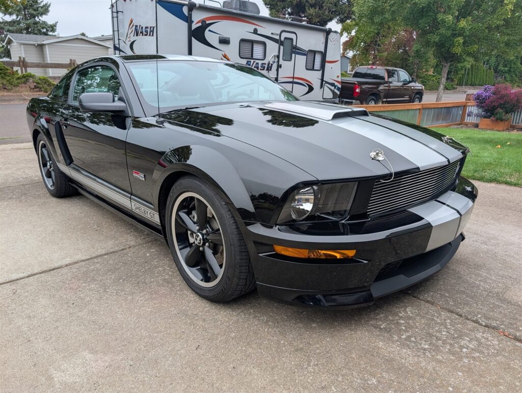 Black Shelby GT Mustang during a mobile vehicle inspection in Oregon